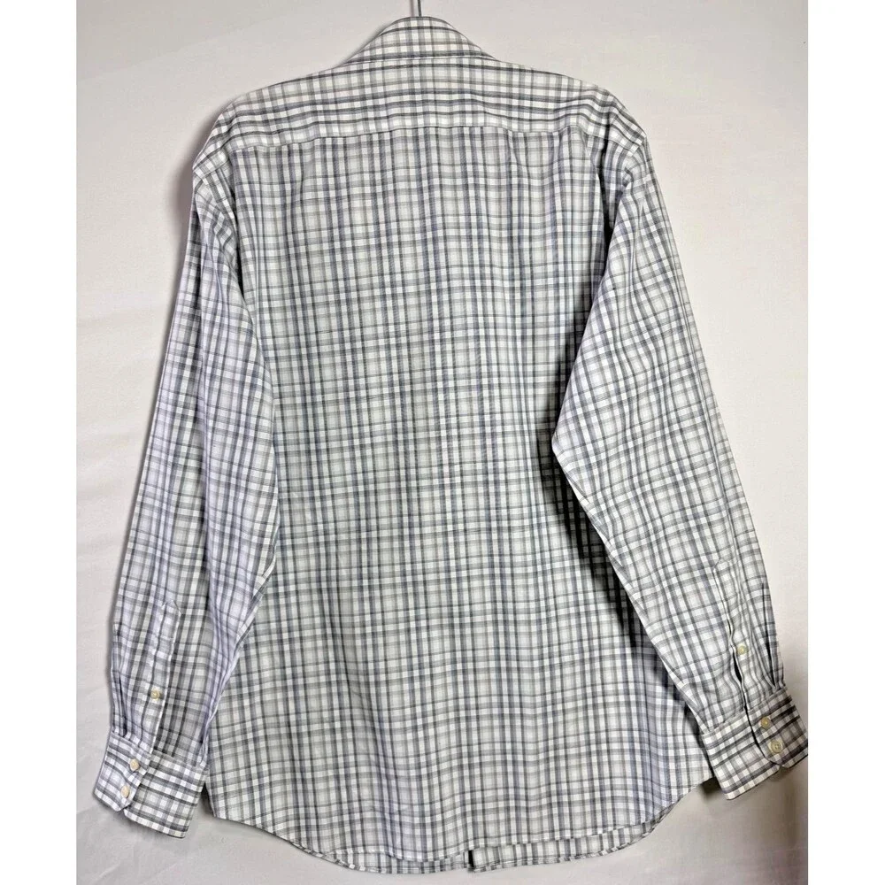 Banana Republic Non-Iron Slim Fit Plaid White/Grey Shirt Men’s Large.